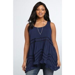TORRID | Navy Blue Challis Hi- Low Ruffle Tank Top Sz. 00 or‎ a Medium/Large